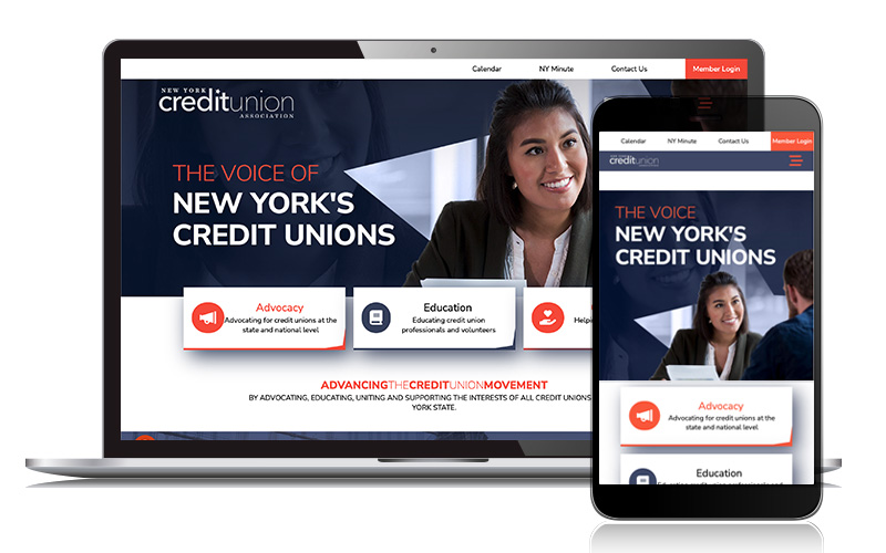 New York Credit Union Association website on desktop and mobile