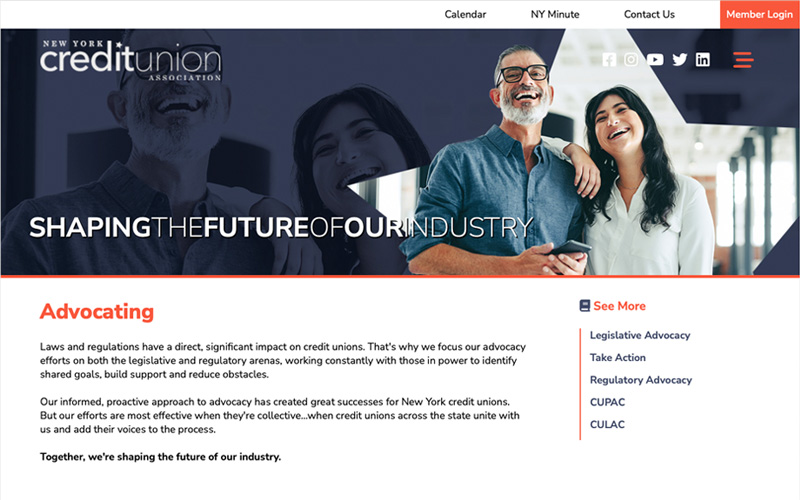 Advocacy page on New York Credit Union Association website
